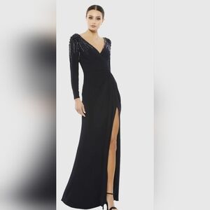 Mac DuggalFaux Wrap Jersey Gown w/ Embellished Accents 55715 sz 14 long sleeve